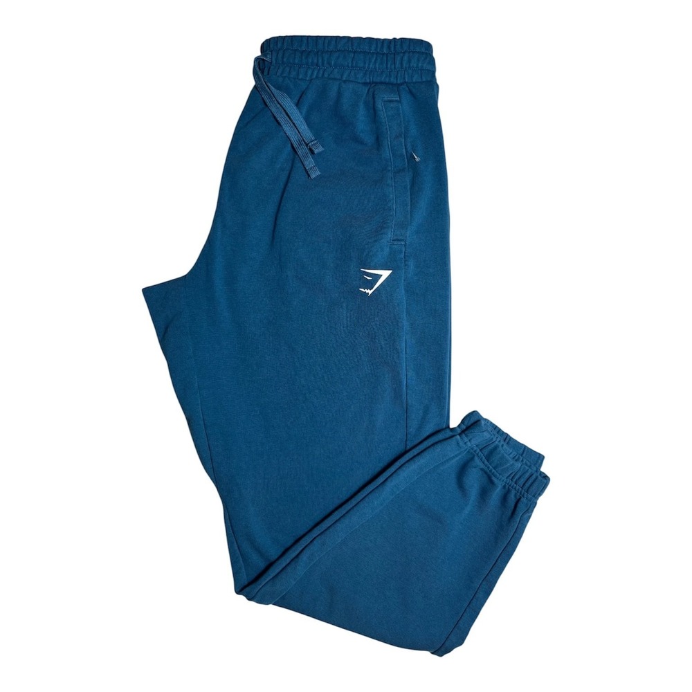 Gymshark Mens Sz L Deep Petrol Blue Training Joggers Logo Pockets Fleece- 2011